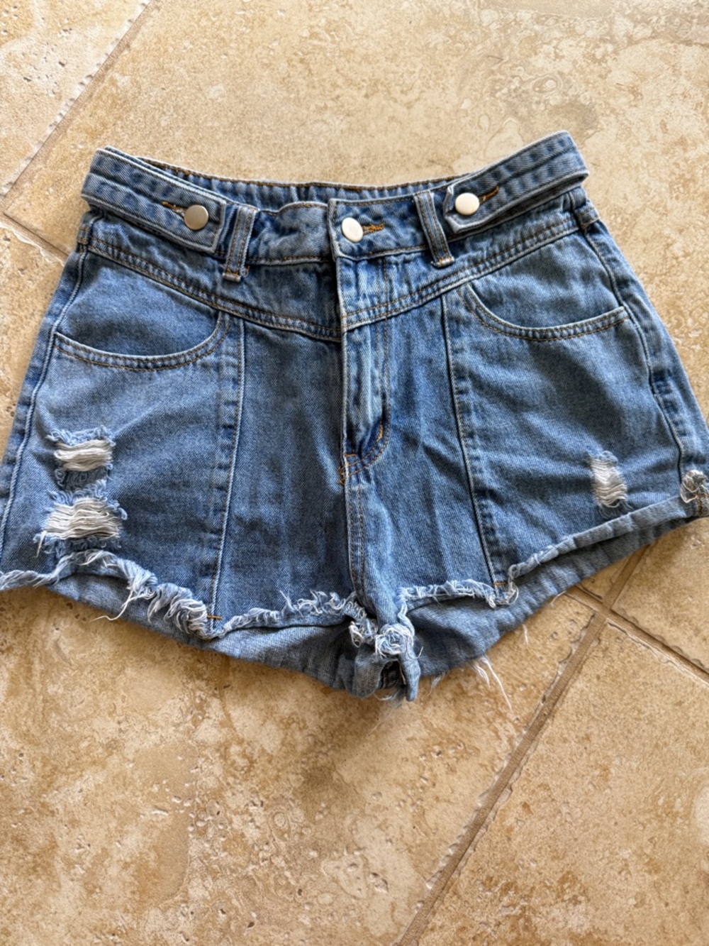 High-Rise Distressed Denim Shorts - size 26